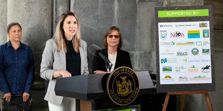 Senator Michelle Hinchey and Assemblymember Donna Lupardo first announce the Soil Health & Climate Resiliency Act on June 2, 2021, in Albany.
