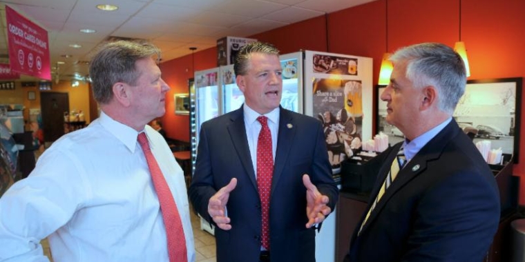 L-R: Lewisboro Councilman Frank Kelly, State Senator Terrence Murphy, Lewisboro Deputy Supervisor Peter DeLucia discuss issues facing small businesses in the Golden's Bridge hamlet.