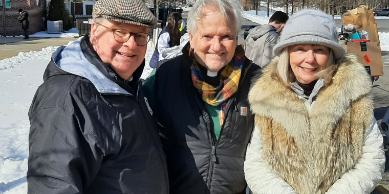 State Senator Pete Harckham with Rev. Michael T. Watson and Lynda Magrath from St. Luke's Episcopal Church in Somers