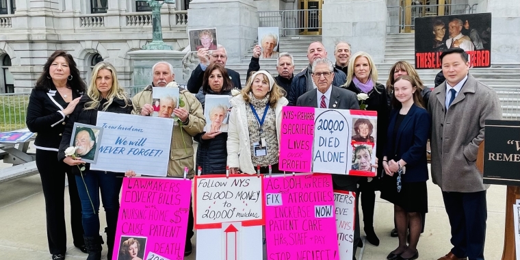 Photos include image of Senator Tedisco with Janice Dean from Fox News, a picture of Senator Tedisco with Dan Mathias of Clifton Park, and a photo of Tedisco, Senator Serino, Assemblyman Ron Kim, Janice Dean, and other family members of those who lost loved ones in nursing homes to COVID-19.