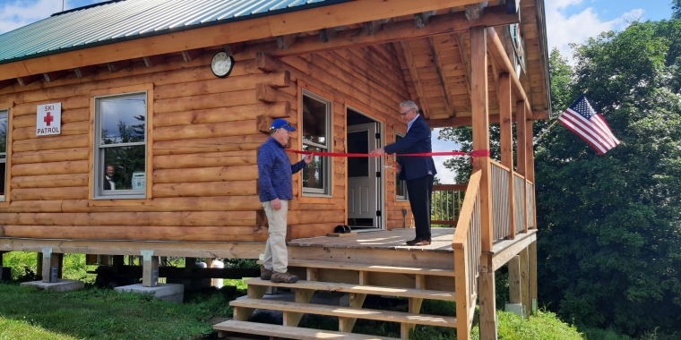 Senator Tedisco joins William Osborne to officially cut the ribbon for the Southern Adirondack Mountain Rescue Training Center