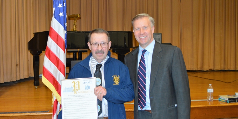 Senator Jacobs and January 2018 Veteran of the Month James Trembath after the Senator presented him with a proclamation in a ceremony at the Town of Evans Senior Citizens Center.