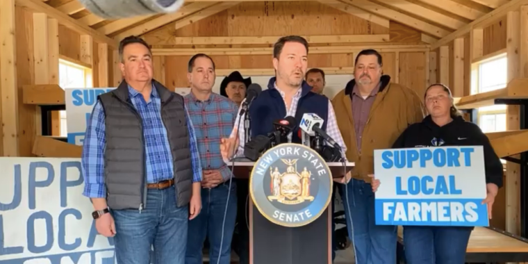 (Left to Right: Senator George Borrello, Assemblyman Mike Norris, Senate Republican Leader Ortt at the podium)