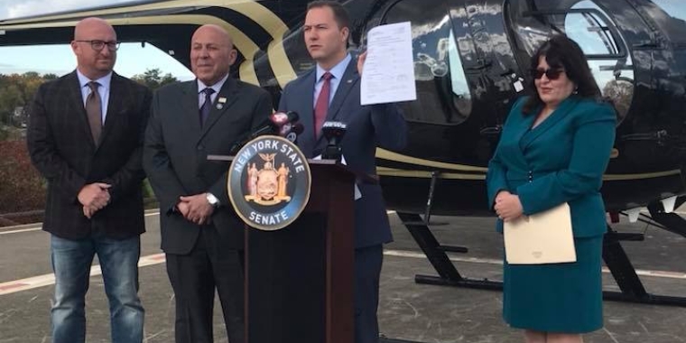 Rainbow Air Helicopter Tours Manager Pat Proctor, Assemblyman Angelo Morinello, Senator Rob Ortt, and Niagara Falls Water Board Member Colleen Larkin.