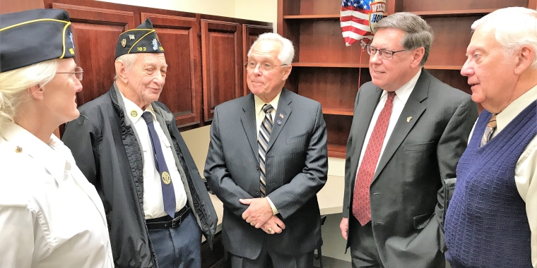 Senator Seward and Assemblyman Crouch take a tour of the new satellite office of the New York State Division of Veterans’ Affairs in Sidney prior to its opening on February 7. From left, Sidney American Legion board member Jacqueline Gascon, Sidney American Legion First Vice Commander Raymond Barringer, Assemblyman Crouch, Senator Seward, Town of Sidney Supervisor Gene Pigford.