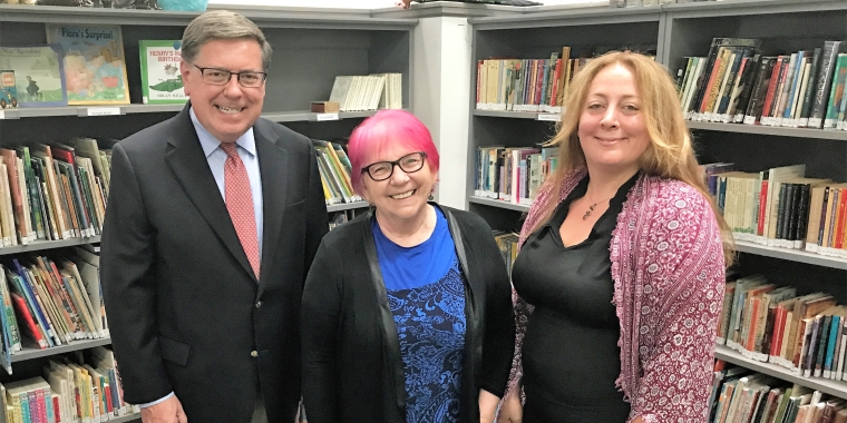 From left, Senator James L. Seward, Bright Hill Founding Director Bertha Rogers, Bright Hill Executive Director Beatrice Georgalidis.
