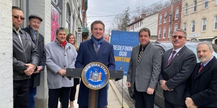 Senator Skoufis joins officials from the Villages of Chester, Monroe, Washingtonville, and Woodbury to announce his new $400,000 "Redefining Our Downtowns" initiative on January 13, 2022