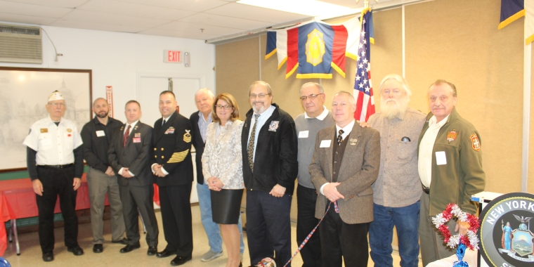 Senator Pam Helming stands with the veterans from the Town of Webster who were recognized for their nomination to the New York State Senate Veterans Hall of Fame during a ceremony at Cottreall-Warner American Legion Post 942.