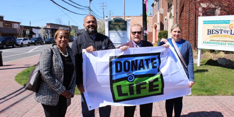 From left: Karen Cummings, Community Liaison, LiveOnNY; New York State Senator Kevin Thomas; Farmingdale Village Mayor Ralph Ekstrand; Lisa Schapiro, Volunteer with LiveOnNY