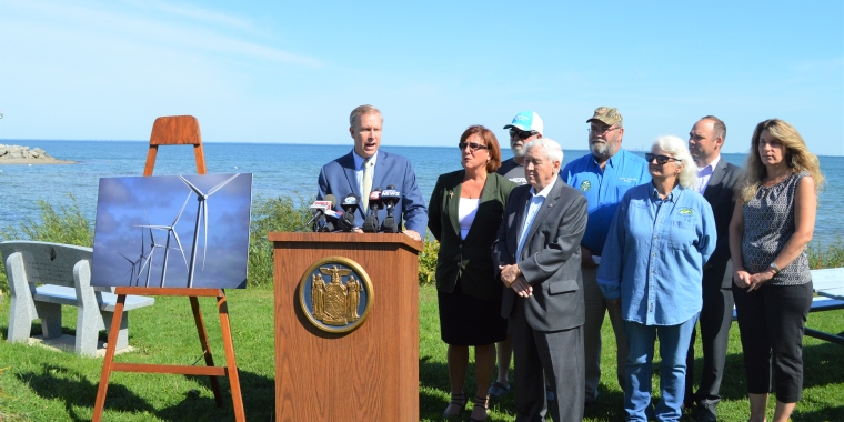 Senator Jacobs is pictured with Evans Supervisor Mary Hosler, Erie County Legislator John Mills, and representatives of Citizens Against Wind Turbines in Lake Erie as he announces his push for a moratorium on wind turbines in the Great Lakes.