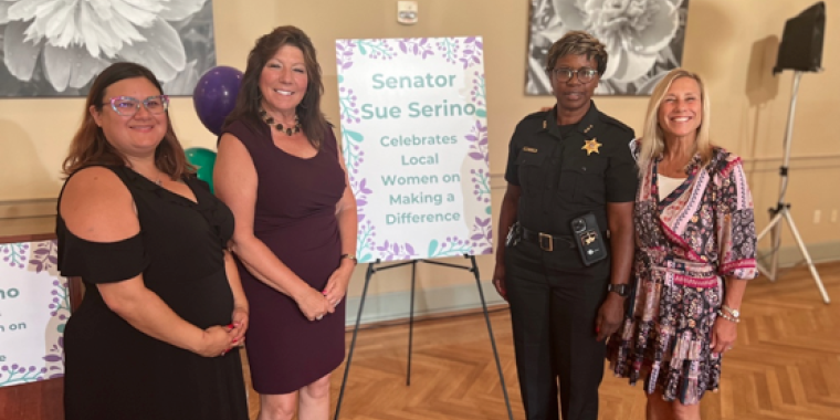 Senator Sue Serino pictured with (L-R) Alyssa Carrion, Program Manager of the HERO Program at Mental Health America of Dutchess County Veterans Programs, Jacqueline Salvatore, Undersheriff of the Columbia County Sheriff’s Office, and Lori Cassia-Decker, Co-Founder of Angels of Light and 2022 NYS 41st Senate District’s Woman of Distinction Nominee.
