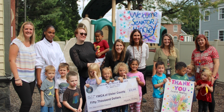 Senator Michelle Hinchey with students and teachers at the YWCA of Ulster County on Wednesday, September 14, 2022