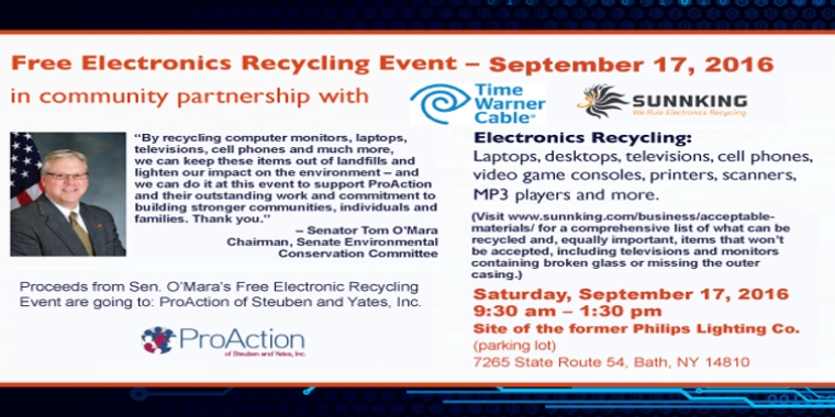 "Recycling computer monitors, laptops, televisions, cell phones and other electronics keeps these items out of landfills and lightens our impact on the environment,” said Senator O'Mara, chairman of the Senate Environmental Conservation Committee.