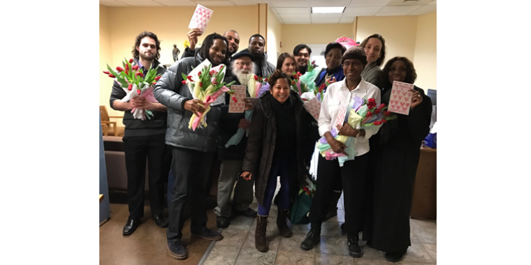 Team Hamilton preparing cards and flowers