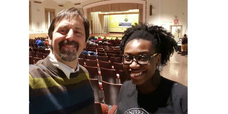 Senator Jesse Hamilton's Director of Community Affairs, Raul Rothblatt, with Housing Forum community partner Kenya George, Site Director at the East Flatbush Community Research School