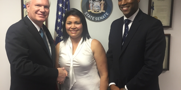 Senator Tony Avella stands with Vilma Salmeron and Dr. Hatwood of Great Neck Adult Learning Center