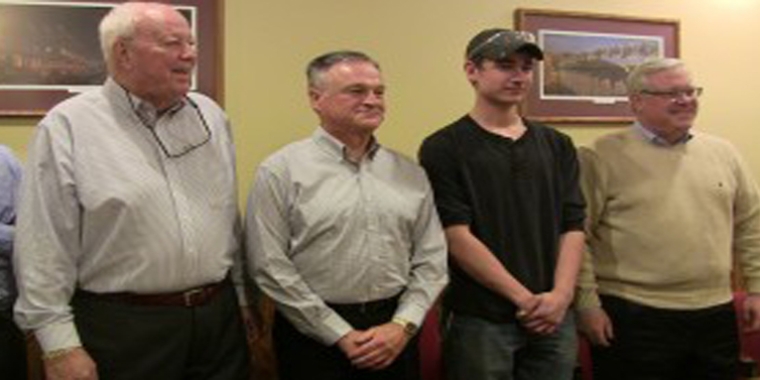 From left to right: Hornell Chamber of Commerce President Jim Griffin, TTA/Transitair Managing Director & CFO Mike Nisbet, newly hired TTA employee Sully Sherwood, and Senator O'Mara.