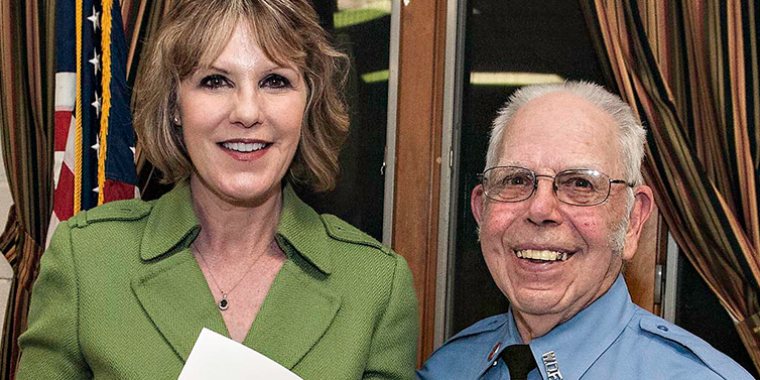 Senator Young presented Henry Walldorff with a New York State Senate Proclamation honoring his service to the West Dunkirk Fire Department at the department’s awards banquet.